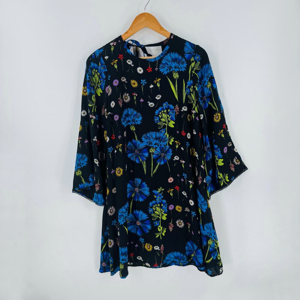 Maeve Anthropologie Dress XS Black Blue Bell Sleeve Mini Boho‎ Dark Romantic
